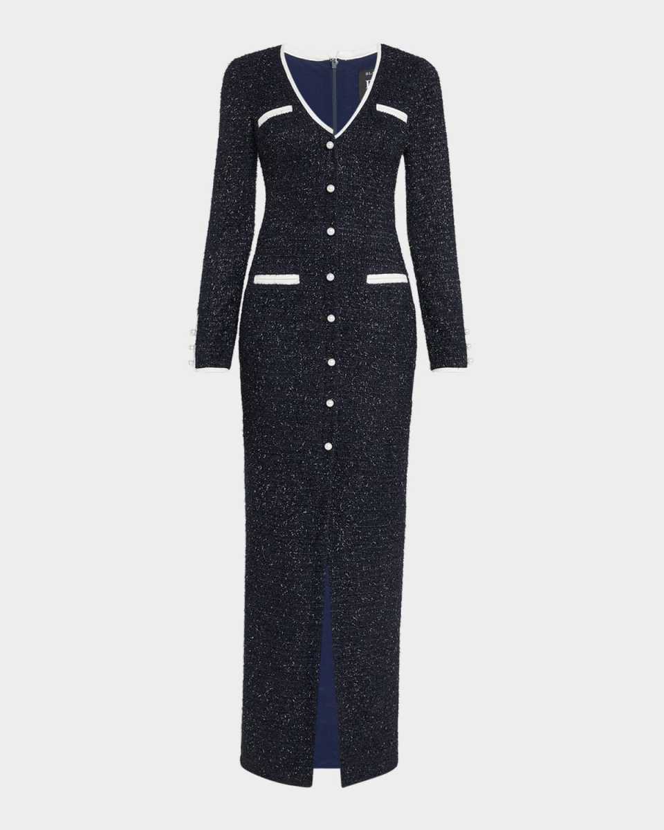Koa Shimmer Fringe Tweed Maxi Dress